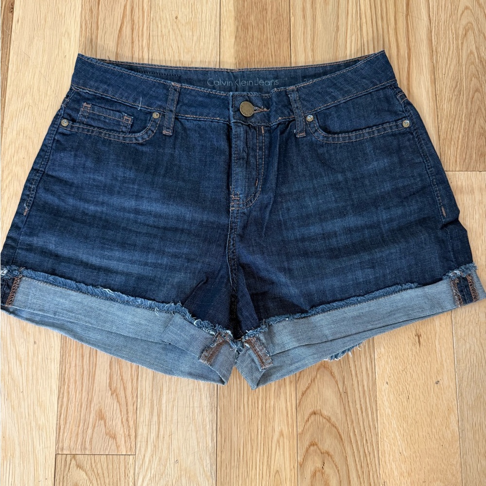 Calvin Klein Jeans Dark Rinse Raw Cuffed Denim Shorts, Size 2